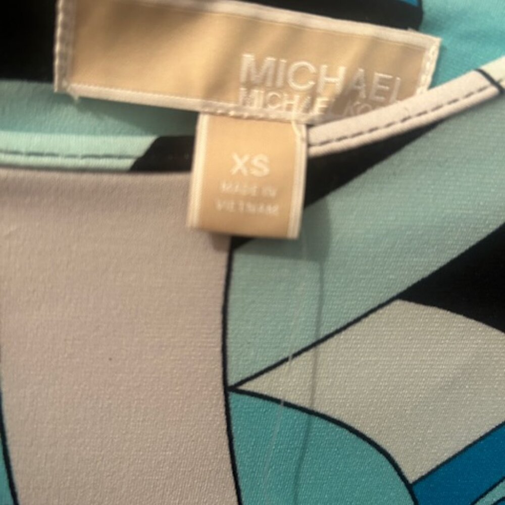 Michael Kors Abstract Geometric Retro Print Shades of Blue Stretch MiniDress NWT - Picture 2 of 16